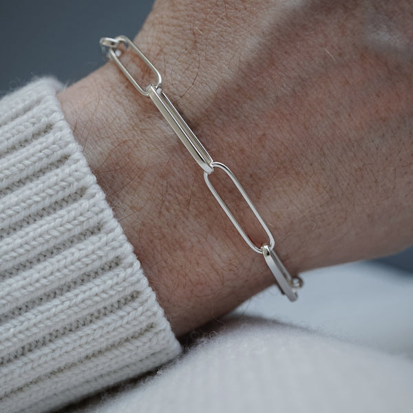 Verstellbares Paperclip Armband für Herren aus echtem 925 Sterling Silber elegant und schlicht Sprezzi Fashion