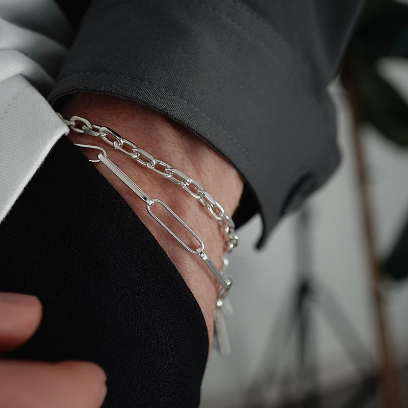 Klassisches Paperclip Kettenarmband aus massivem 925 Sterling Silber für Herren Sprezzi Fashion