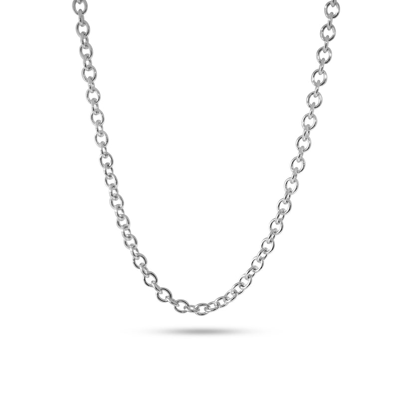 Ein klassisches rundes Rolo Muster definiert diese 925 Sterling Silber Halskette die durch ihren ruhigen metallischen Glanz und die rhodinierte Veredelung langlebige edle Qualitaet bietet der moderne maskuline Ausdruck wirkt schlicht praezise und stilvoll Sprezzi Fashion