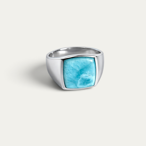 Anello sigillo in argento 925 con pietra blu [Larimar]