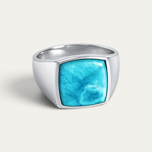 Chevalière sceau en argent 925 avec pierre bleue [Larimar]