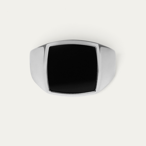 Chevalière 925 Argent Avec Pierre Noire [Onyx]
