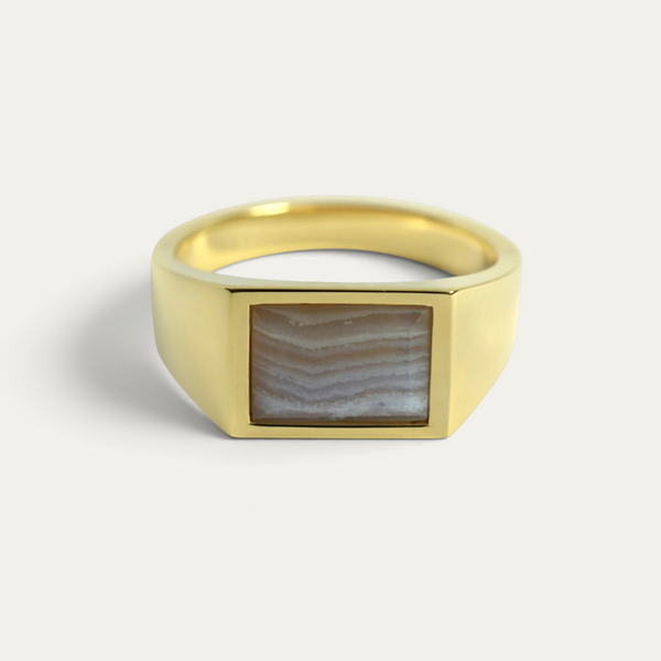 Chevalière Or Avec Pierre Bleue [Agate]
