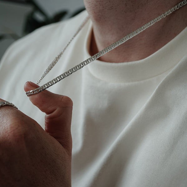 Collier chaîne Cuban en argent avec revêtement en rhodium pour une protection supplémentaire et une longue brillance Sprezzi Fashion