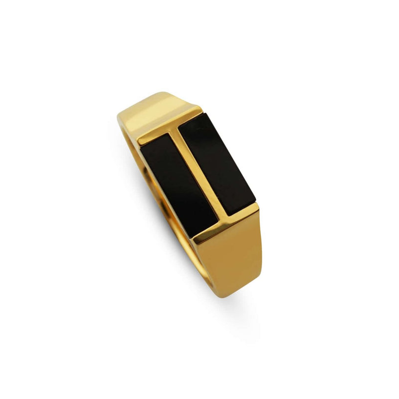 Vergoldeter Herren Ring mit doppeltem Onyx Stein handgefertigt aus 18k vergoldetem 925 Silber Sprezzi Fashion