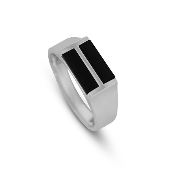 Herren Ring mit doppeltem Onyx Stein aus massivem 925 Silber handgefertigt und elegant poliert Sprezzi Fashion