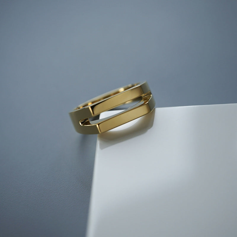 Ring Split Gold 18k vergoldet aus 925 Sterling Silber handgefertigt eckig minimalistisch stilvoll fuer Herren Sprezzi Fashion
