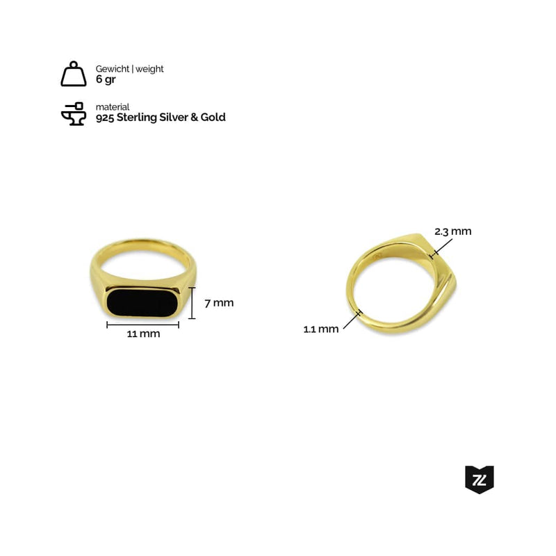 Eleganter Herrenring aus 925 Sterling Silber und Gold mit feinem schwarzen Onyx Stein handgefertigt und hochwertig poliert Sprezzi Fashion