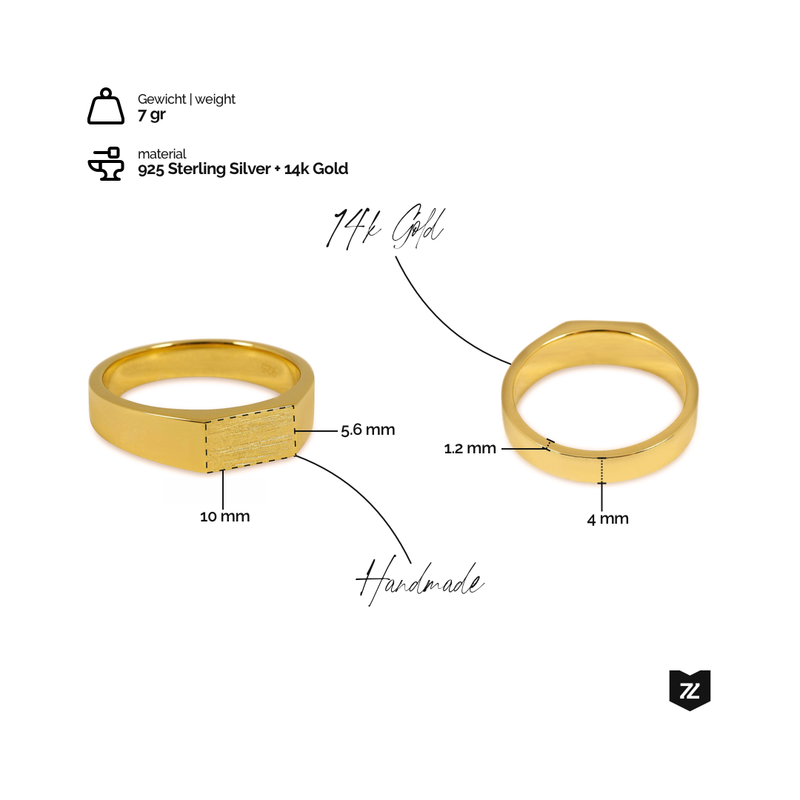 Handgefertigter Ring Raw Thin aus 925 Sterling Silber mit 18k Gold Veredelung, 7 Gramm Gewicht – eleganter Herrenring von Sprezzi Fashion