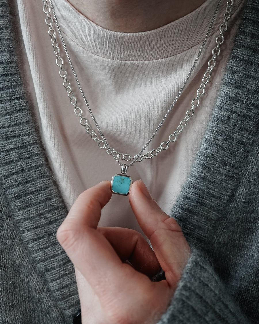 【本物】turquoise stone ネックレスチャーム　silver925 Robuste-Silber-Halskette-