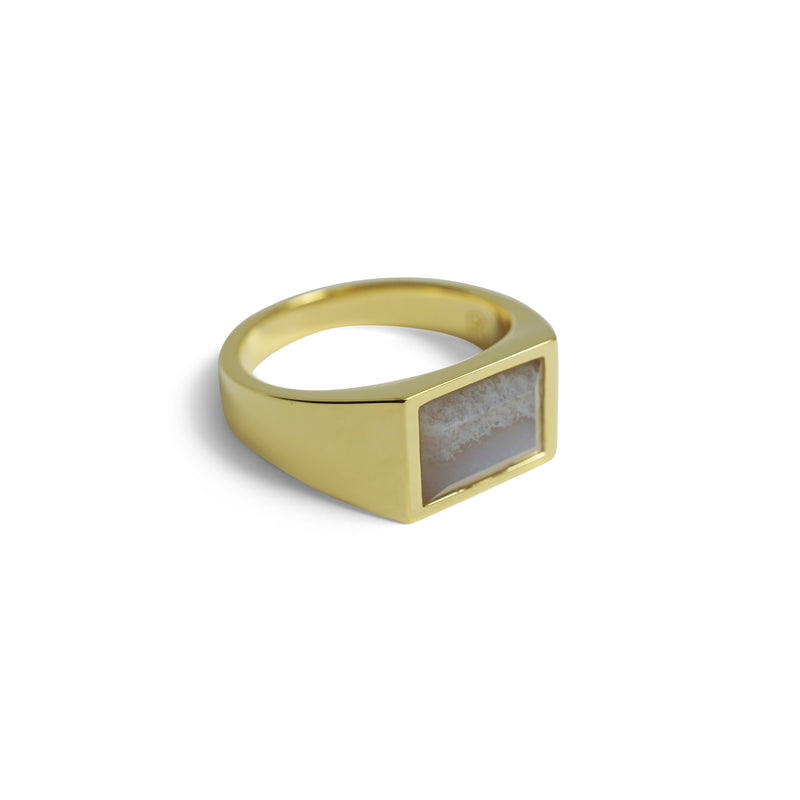 Handgefertigter Herren Siegelring aus 925 Silber mit 18k Gold Vermeil und blauem Edelstein Sprezzi Fashion