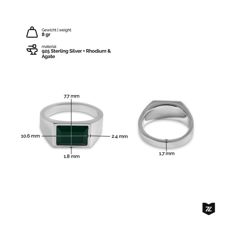 Handgefertigter Siegelring aus 925 Sterling Silver mit grünem Achat Stein, Gesamtgewicht 8 Gramm, für Herren Sprezzi Fashion