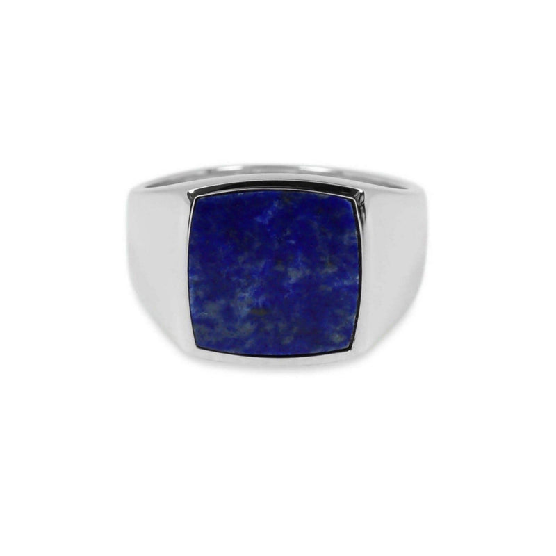Ein tiefblauer eckiger Lapislazuli Naturstein praegt diesen massiv gefertigten 925 Sterling Silber Siegelring dessen klar polierte Form eine elegante maskuline Ausstrahlung erzeugt die hochwertige Verarbeitung bietet langlebige Qualitaet und zeitlosen modernen Stil Sprezzi Fashion