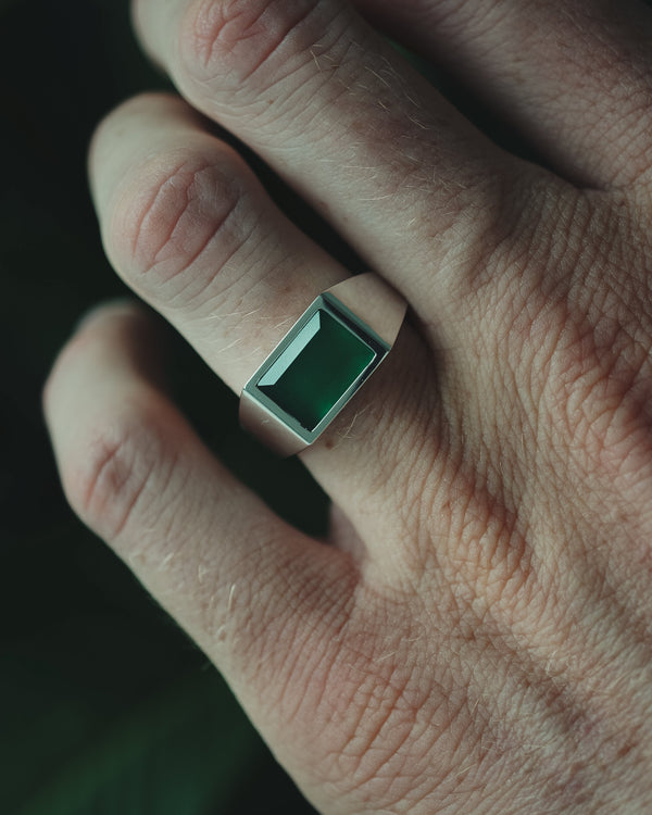 Hochwertiger Silberring mit grünem Achat Naturstein handgefertigt Sprezzi Fashion