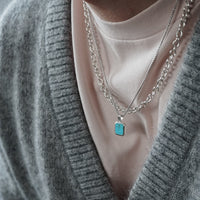 Silber Halskette für Männer mit Silber Anhänger Türkis und Rolo Sprezzi Fashion