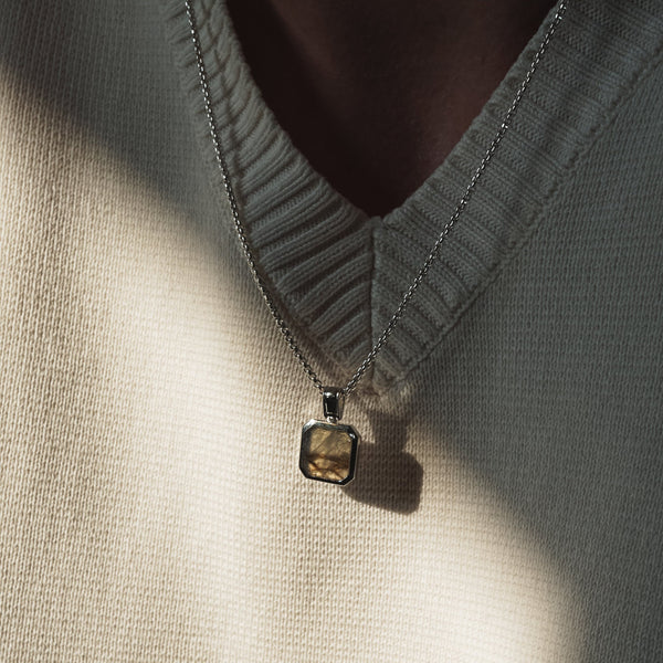 Elegante Silber Halskette für Herren mit Larvikit Anhänger aus 925 Sterling Silver handgefertigt und verstellbar Sprezzi Fashion