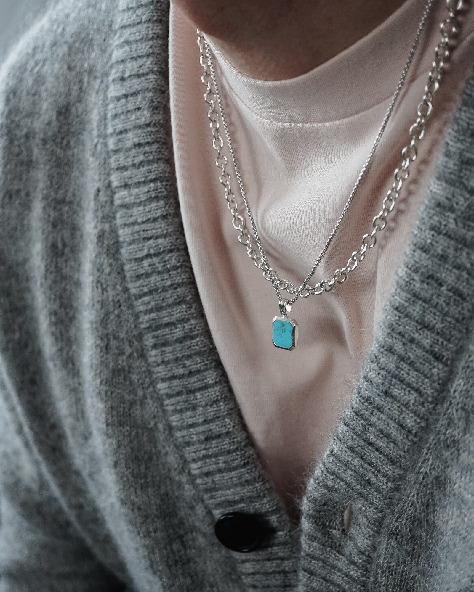 Men's silver necklace with turquoise pendant Sprezzi Fashion