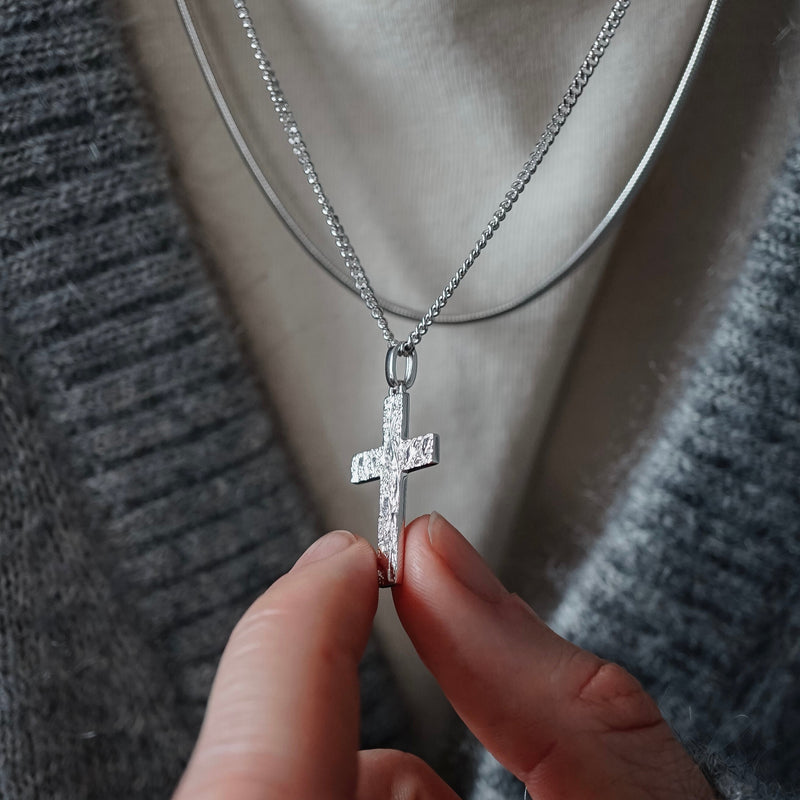 925 Silber Halsketten Set mit Kreuz Anhänger und Snake Kette handgefertigt robust minimalistisch stilvoll Sprezzi Fashion