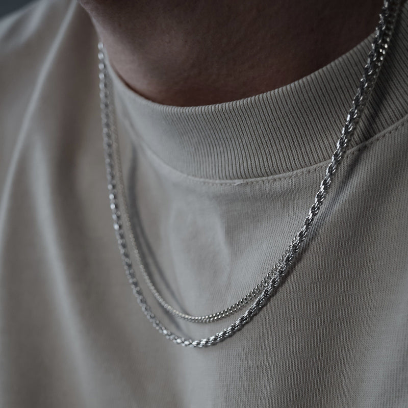 Elegantes Silber Halsketten Set mit Zopf und Curb Design aus 925 Silber, perfekt kombinierbar für Alltag und Geschenkideen – Sprezzi Fashion