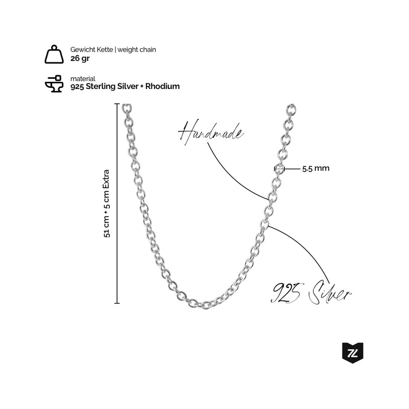 Rolo Chain Halskette aus 26 Gramm 925 Silber handgefertigt und rhodiniert Sprezzi Fashion
