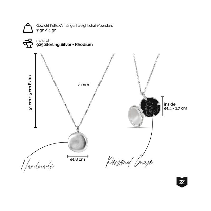 925 Sterling Silber Halskette 7g mit Medaillon Anhänger 4g und personalisiertem Bild Handmade Sprezzi Fashion