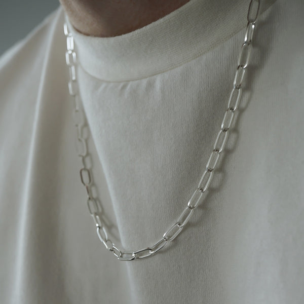 Chaîne Paperclip en argent pour hommes en robuste argent sterling 925 avec revêtement en rhodium, réglable et élégante Sprezzi Fashion