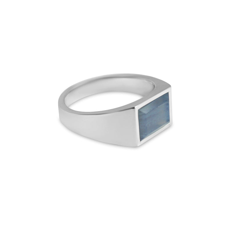 Handgemachter Siegelring aus 925 Sterling Silber mit blauem Stein und polierter Oberfläche Sprezzi Fashion