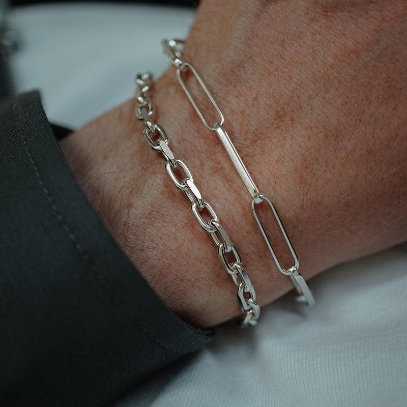 Silber Armband Set für Herren mit Toggle und Paperclip Design aus 925 Silber robust handgefertigt für moderne Outfits Sprezzi Fashion