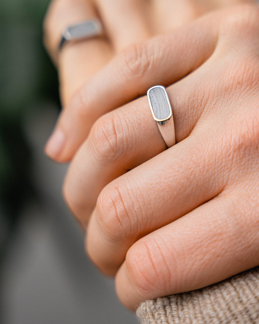 Men's silver ring with light blue stone | Sprezzi Fashion