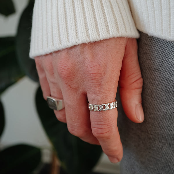 Edles Silberring Set mit Chain Ring und Lavrikite Ring gefertigt aus massivem 925 Sterling Silber stilvolles Duo Sprezzi Fashion