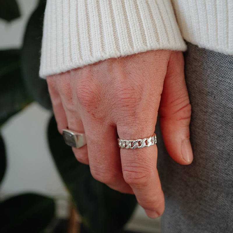 Edles Silberring Set mit Chain Ring und Lavrikite Ring gefertigt aus massivem 925 Sterling Silber stilvolles Duo Sprezzi Fashion