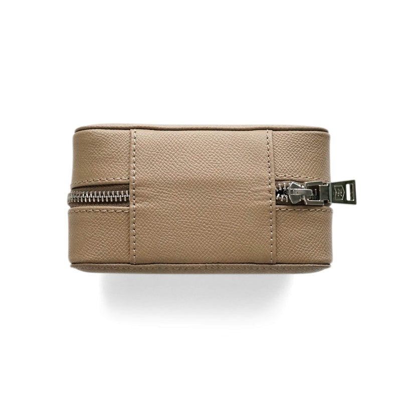 Exklusive taupefarbene Leder Uhrenbox für 2 Uhren mit robustem Reißverschluss handgefertigt Sprezzi Fashion