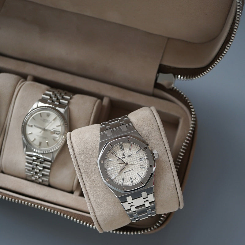 Stilvolle Uhrenbox aus Leder für 3 Uhren in Taupe handgefertigt robust und elegant Sprezzi Fashion