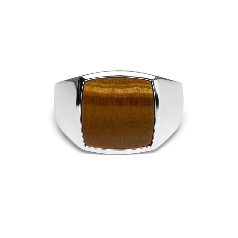 Der natürlich gemaserte Tigerauge Stein verleiht diesem 925 Sterling Silber Siegelring eine kraftvolle moderne Tiefe die massive stabile Fertigung und die glatte Silberoberflaeche sorgen fuer langlebige hochwertige Qualitaet und markanten maskulinen Ausdruck Sprezzi Fashion