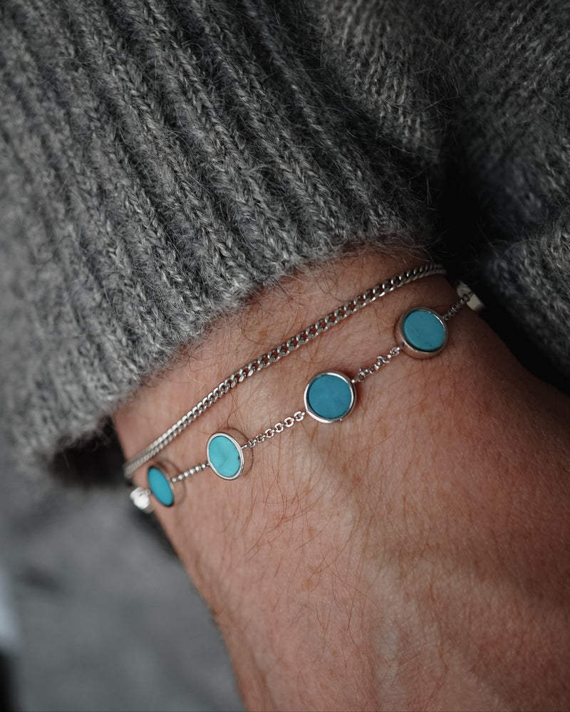 Handmade Herren Armband aus Silber mit eingefasstem Türkis Stein Sprezzi Fashion