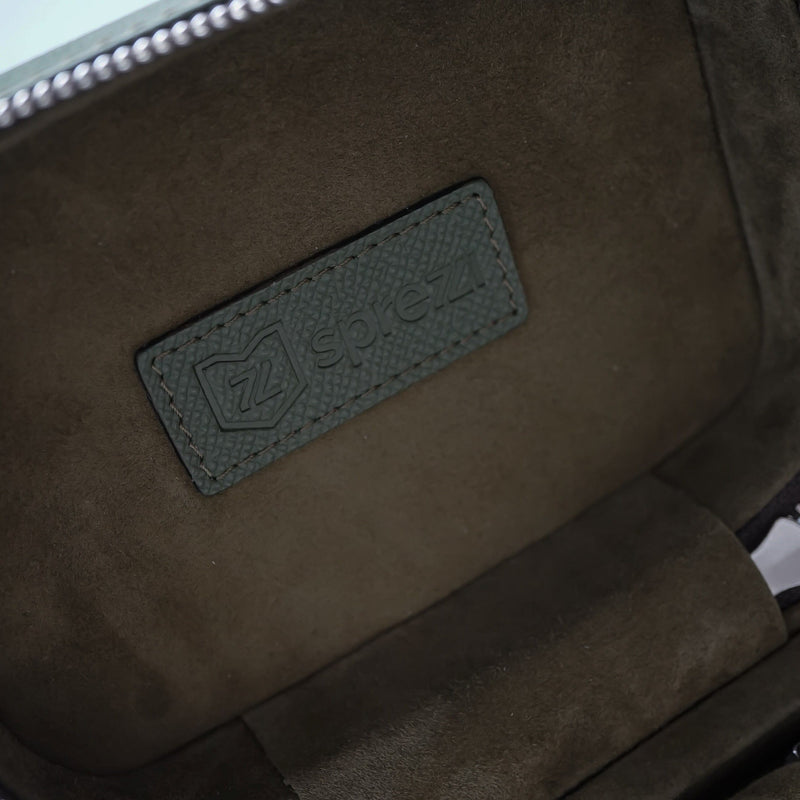 Khaki Leder Uhrenbox für 2 Uhren mit einzeln herausnehmbaren Kissen handgefertigt Sprezzi Fashion