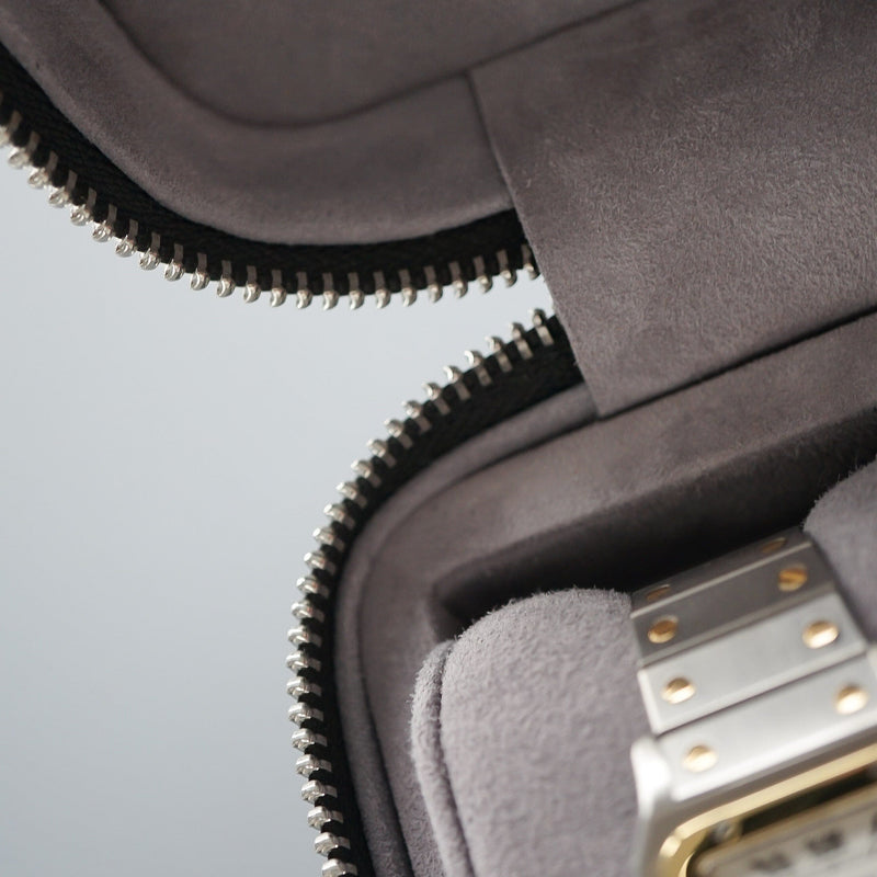 Schwarze Leder Uhrenbox für 2 Uhren mit einzeln herausnehmbaren Kissen handgefertigt Sprezzi Fashion