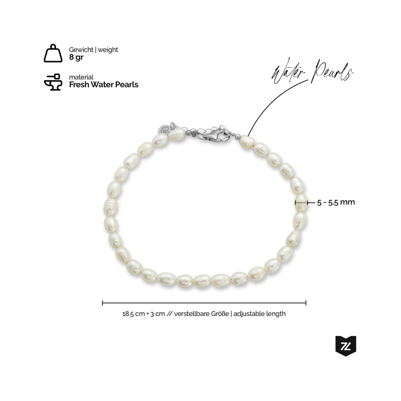 Elegantes Water Pearl Bracelet aus echten Freshwater Pearls mit 18.5cm Länge und 3cm Verlängerung handgefertigt und verstellbar für perfekten Sitz Sprezzi Fashion