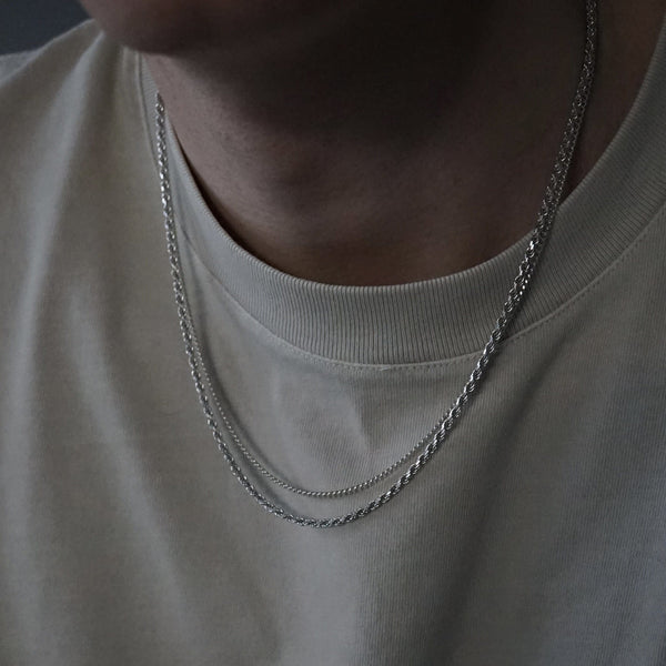 Zopf und Curb Halsketten Set aus 925 Sterling Silber mit robustem Verschluss und edlem Glanz Sprezzi Fashion