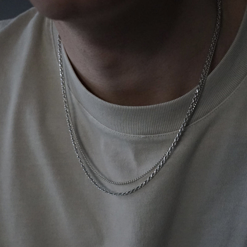 Zopf und Curb Halsketten Set aus 925 Sterling Silber mit robustem Verschluss und edlem Glanz Sprezzi Fashion