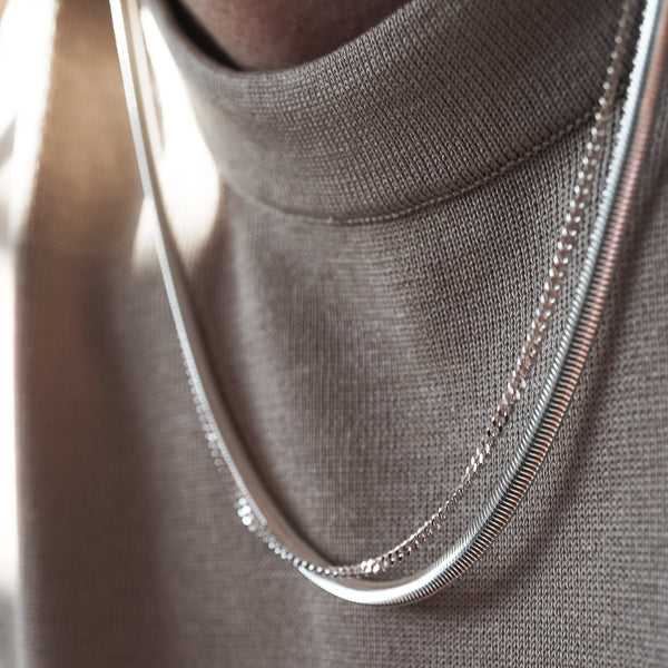 Zwei Halsketten im Set Snake und Curb gefertigt aus massivem 925 Silber mit robustem Verschluss Sprezzi Fashion