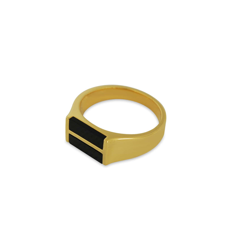 Exklusiver Herren Ring mit zwei schwarzen Onyx Steinen 18k vergoldet hochwertiger Schmuck Sprezzi Fashion