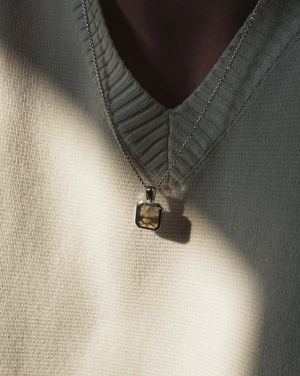 Hochwertige Herren Halskette mit Larvikit Anhänger aus 925 Sterling Silver verstellbar für jeden Anlass Sprezzi Fashion