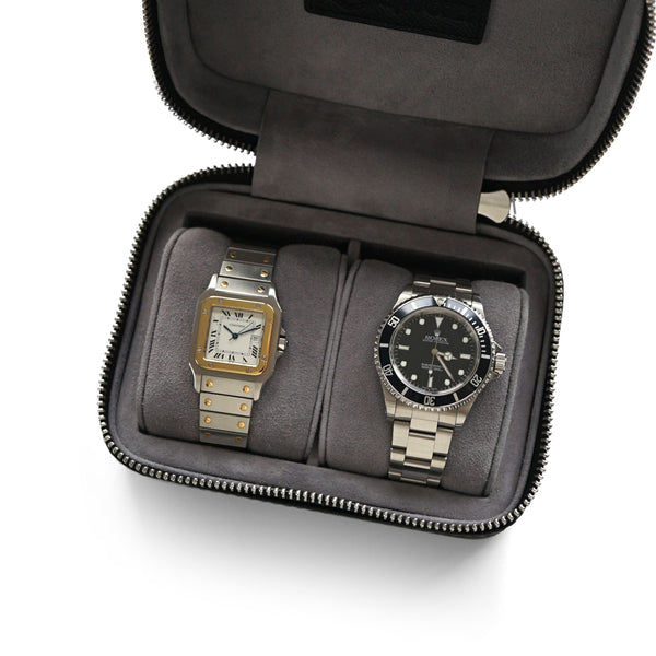 Luxuriöse Leder Uhrenbox schwarz Aufbewahrung für bis zu 2 Uhren Sprezzi Fashion