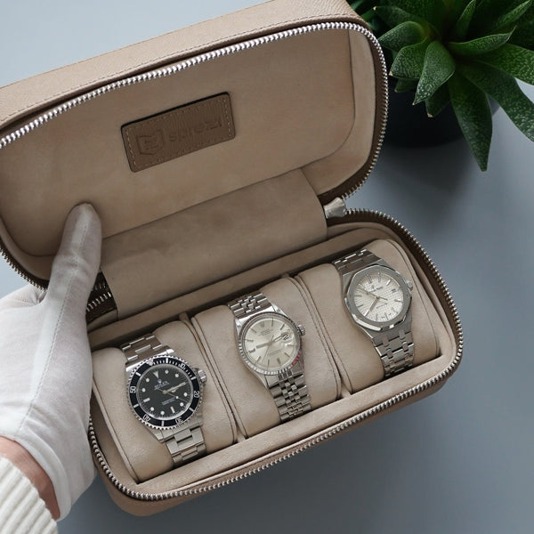 Luxuriöse Leder Uhrenbox braun Aufbewahrung für bis zu 3 Uhren von Sprezzi Fashion