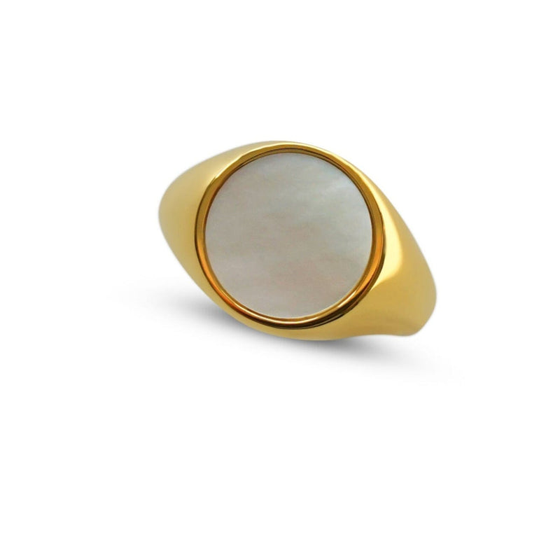 18k Gold Ring mit Ovalem Mother-of-Pearl Edelstein 925 Silber Handgemacht Stilvolles Schmuckstueck Perfektes Geschenk Sprezzi Fashion