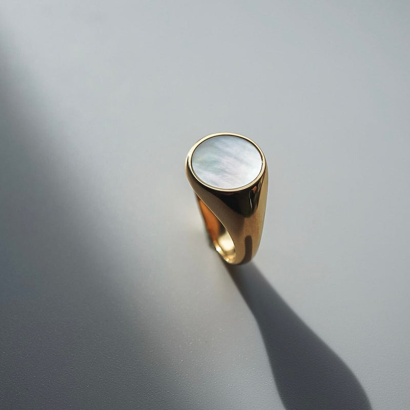 925 Silber Ring mit 18k Vergoldung und Ovalem Mother-of-Pearl Stein Handgemacht Elegant Zeitlos Sprezzi Fashion