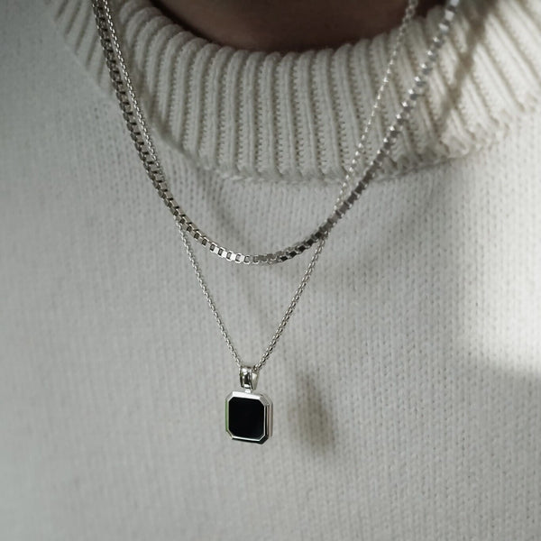 925 Silber Halskette Onyx II handgefertigt mit schwarzem Onyx Anhänger robust einstellbar perfekt als Geschenk Sprezzi Fashion