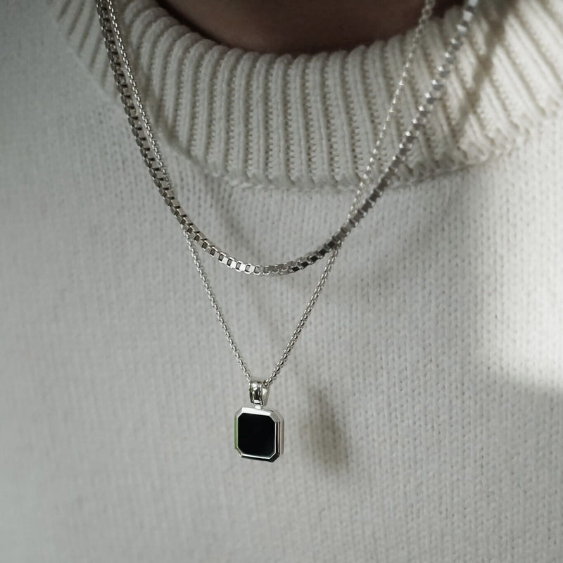 925 Silber Halskette Onyx II handgefertigt mit schwarzem Onyx Anhänger robust einstellbar perfekt als Geschenk Sprezzi Fashion