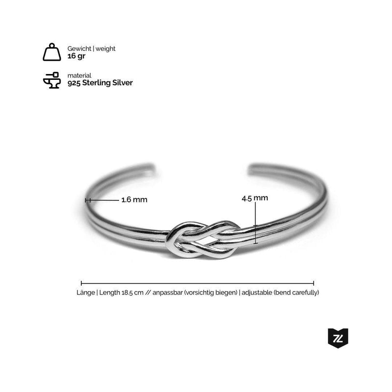 925 Silber Armreif Knot 16 Gramm Laenge 18,5 cm einstellbar vorsichtig biegbar robustes handgemachtes Knoten Design perfekt als Geschenk Sprezzi Fashion